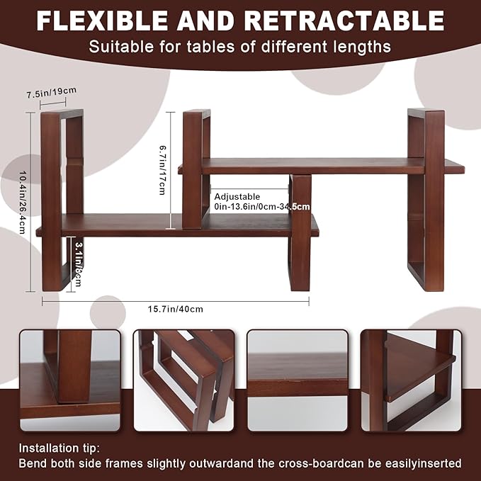 Desk Shelves Desktop Organizer Shelf - No Assembly Needed Holds 130lbs for Top of Desk Organizers and Accessories Corner Bookshelf Table Top Shelving in Office, Books, Bathroom Storage--Walnut Colour