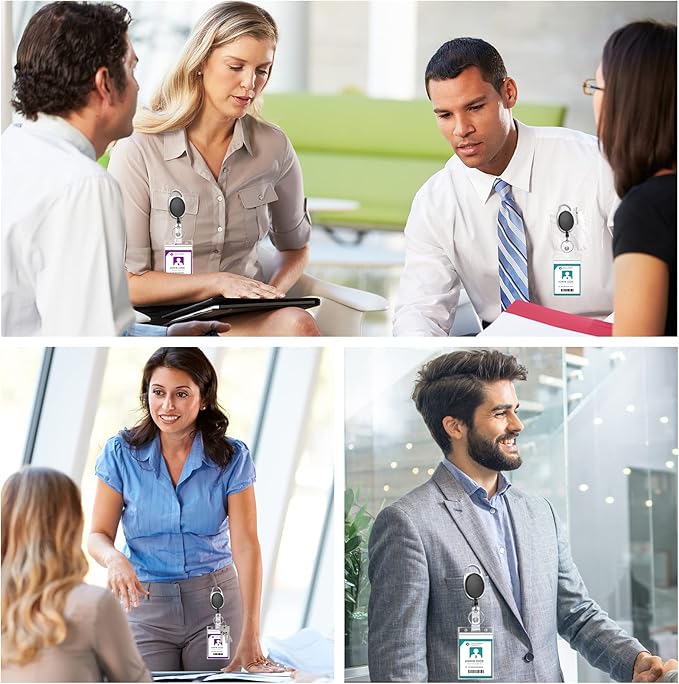 10 Pack Retractable Badge Reel with Carabiner Belt Clip and Key Ring Retractable ID Badge Holders for Office Worker Doctor Nurse