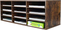 PAG Mail Sorter, Wooden Countertop Literature Organizer, Student & Desktop Bill Paper Organizer, 12 Compartments, Antique Brown