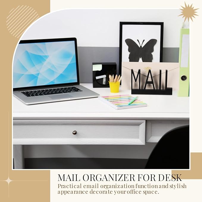 Mail Organizer Holder Organizer Countertop Modern Wooden Black Letter Holder with Cutout Lettering Design Outgoing Mail Holders for Office Desktop Envelope and Document Storage Rack