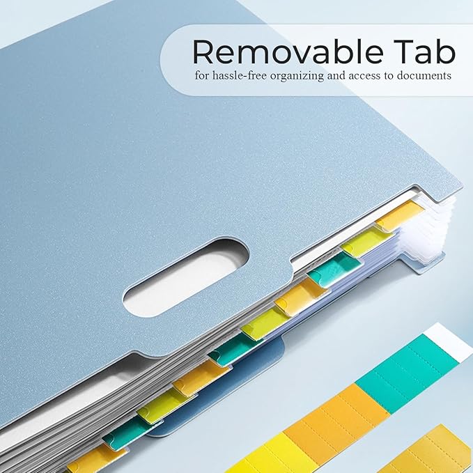 Y YOMA 2 Pack Accordion File Organizer with Handle 12 Pockets Expanding File Folder with Removable Tabs for A4 Letter Size Paper Plastic Filing Organizer Document Bill Receipt Holder, Blue