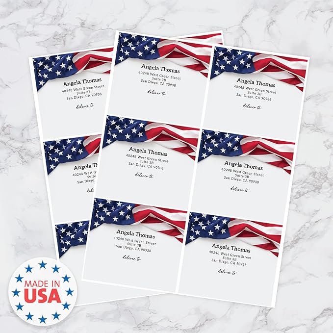 Custom American Flag Shipping Labels / 48 Personalized Address Labels/ 4" x 3½" Mailing Stickers/Made in USA