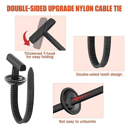 260 PCS 2026 New Upgrade Nylon Universal Cable Tie Buckle, with Clear Storage Box, Double-Sided Style Cable Tie Buckle, 5.91IN Extended Length Zip Tie for Car Repair (Fender, Bumper, Trunk Liner)