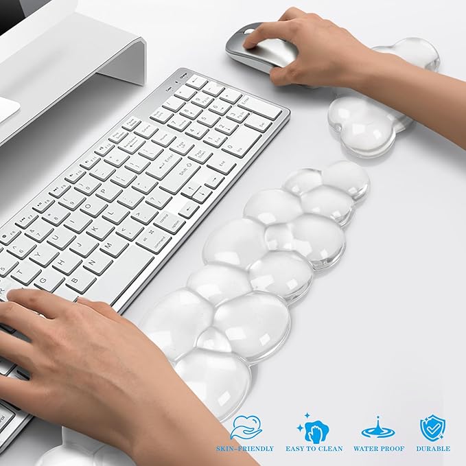 Gel Cloud Keyboard and Mouse Wrist Rest, Cute Wrist Support and Arm Support Keyboard Rest for Keyboard and Mouse Typing Pain Relief，Suitable for Office/Computer/Laptop/Gaming（White）