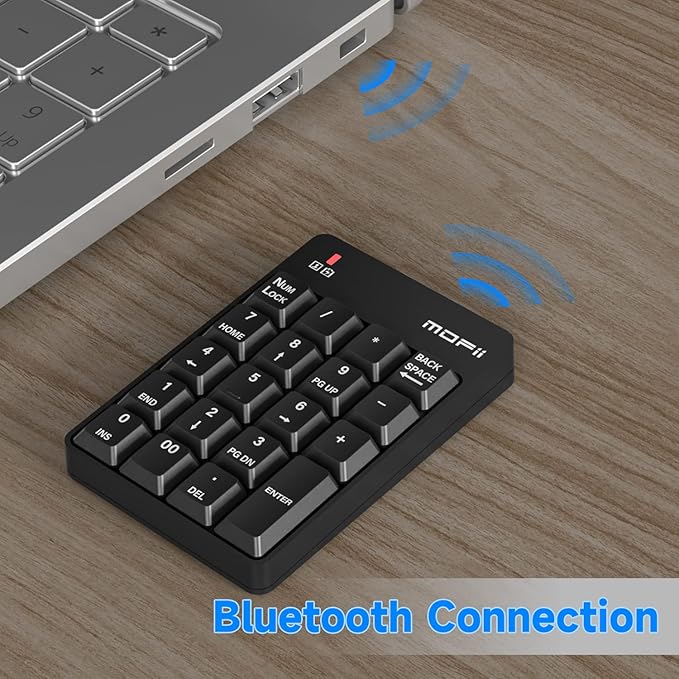 MOFII Bluetooth 5.1 Number Pad Wireless Numeric Keypad Silent 19 Keys USB Keypads, Portable Financial Accounting Numpad 10 Key for Laptop/Notebook/Surface Pro/PC - Black