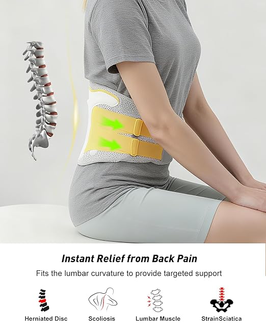 Posture Corrector For Women and Men, Breathable Waist Lumbar Support Belt for Sciatica, Herniated Disc, Scoliosis Back Pain Relief, Heavy lifting, with Dual Adjustable Straps