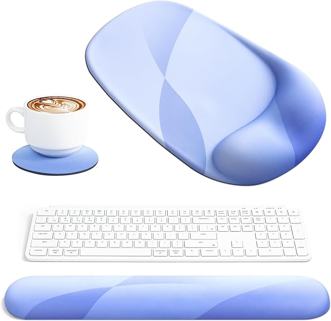 Ospelelf Wrist Rest for Keyboard and Mouse Ergonomic Mouse Pad with Wrist Support Memory Foam Wrist Rest for Computer Keyboard,3-in-1 Gel Mouse and Keyboard Pad for Office Geometry Blue