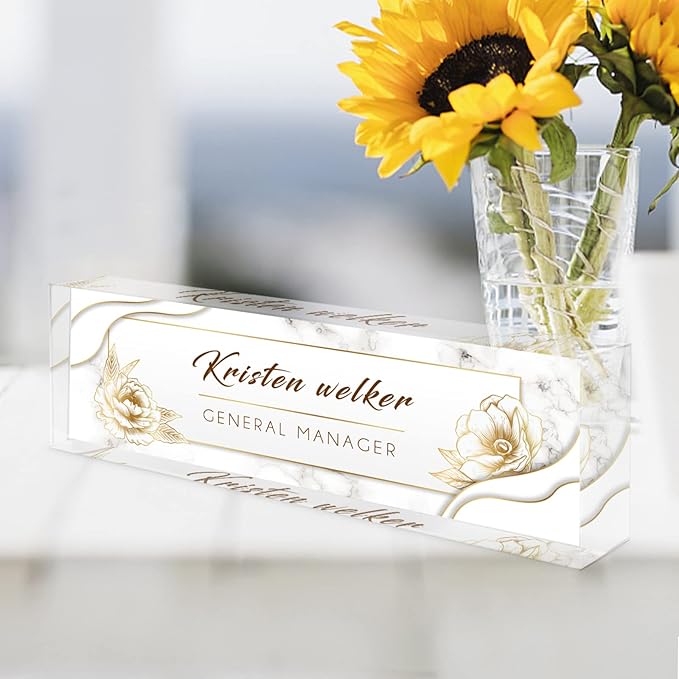 Desk Name Plate Personalized, Custom Name Plates for Desks, Office Desk Decor, Unique Clear Acrylic Glass Block, Personalized Office Gifts for Women Men Coworkers Boss Teachers, Appreciation Gifts