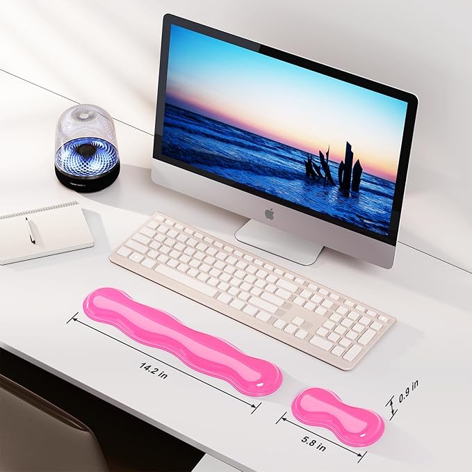 Gel Keyboard and Mouse Wrist Rest Set, Comfort Ergonomic Wrist Support, for Wrist Pain Relief, Computer Keyboard Wrist Rest (Pink)
