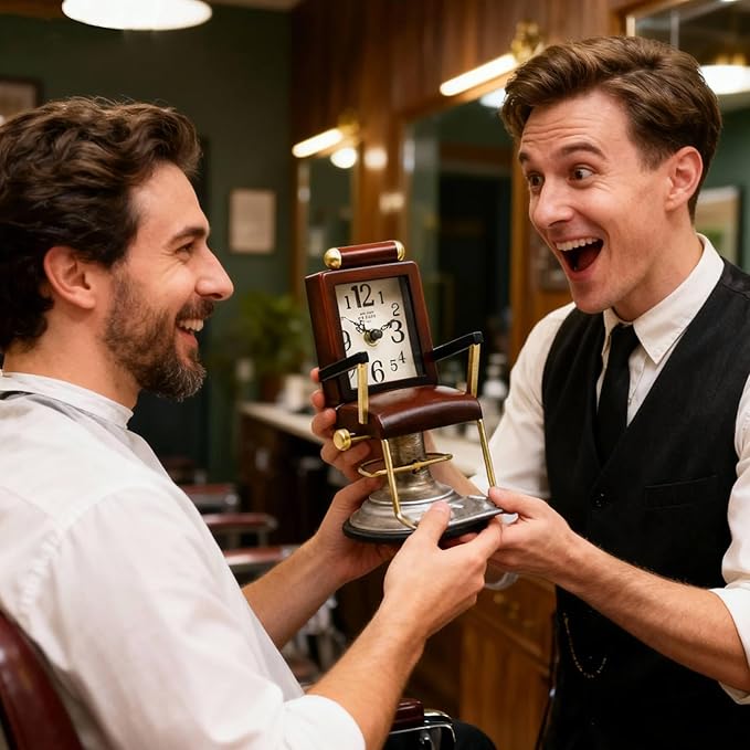 YOUKI Bronze Barber Chair Desk Clock,Hairdresser Hairstylist Gift Ideas,Unique Table Clock Battery Powered,Home Decor Ideal for Office Hotel Cafe Bedroom