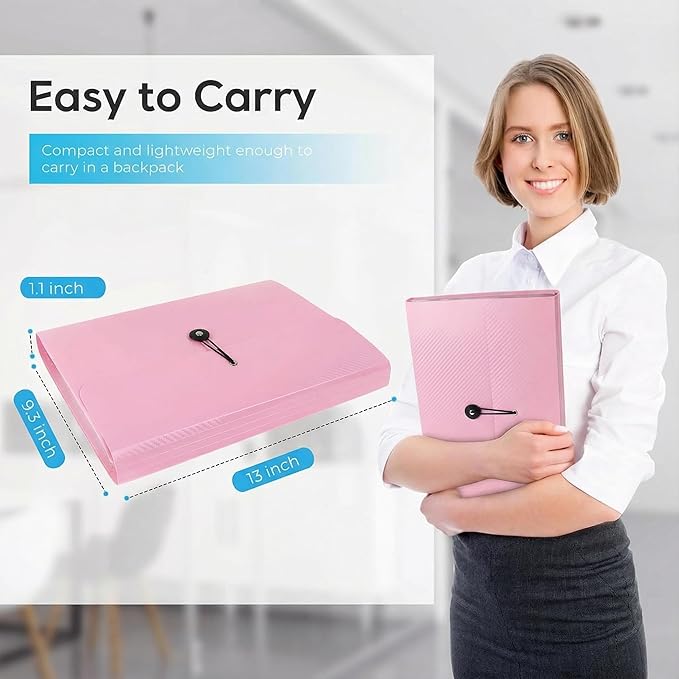 Accordion File Organizer, Accordion Folder for Sorting Documents and Papers, 13 Pockets Expanding File Storage Organizer for Home, Travel and Office Use (Pink)