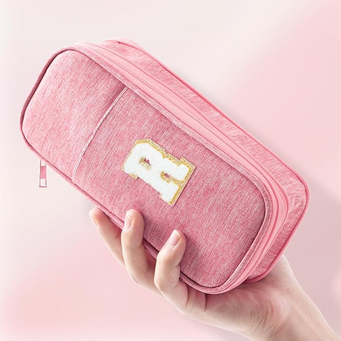 Large Capacity Pink Pencil Case, Cute Pencil Case Pencil Pouch with Zipper For Girls Women, Expandable Preppy Pencil Bag Large Storage High Capacity Bag Organizer for School Home Office Supplies, R