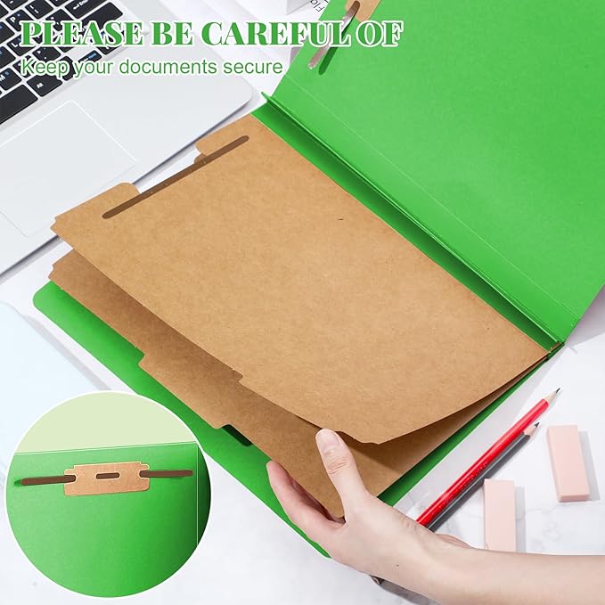 Skyygemm 12 Pcs Classification Folders Letter Size Bulk - 2 Dividers Pressboard File Folder with 3. 5 Inch Expansion, 2 Prongs Fastener, Heavy Duty Office File Organizer for Teacher Medical (Green)