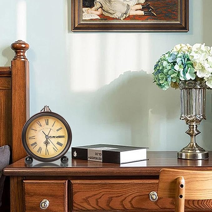 Loud Alarm for Deep Sleepers Desk Vintage Alarm Clock 5.25 inch Small Battery Operated Retro Clock Bedroom Live Room Decor Gift Clock