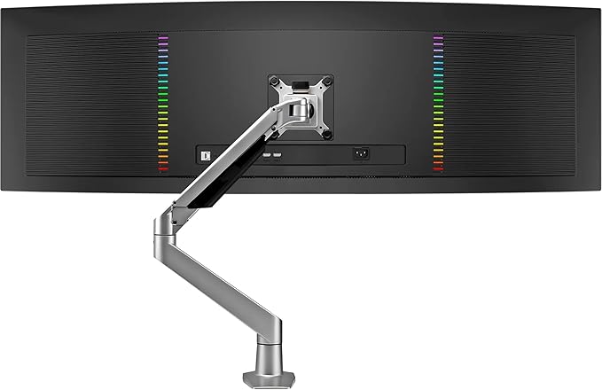 Premium Height Adjustable Single Monitor Arm Stand: Desk/Grommet Mount, Gas Spring Lift, VESA 75x75 or 100x100mm, Flat Curved Ultrawide Computer Screens up to 49in and 44lbs, Silver