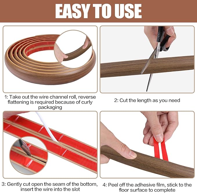 Floor Cord Cover Cable Cavity Self Adhesive Cord Hider Floor 10FT Floor Cable Management Power Cord Protector Floor Electric Cord Covers for Offices, Gym, Exhibitions (Misty Brown Wood, 0.78" x 10')