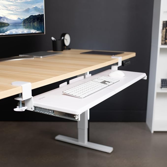VIVO Extra Long Clamp-on Computer Keyboard and Mouse Under Desk Slider Tray, 34 x 11 inch Pull Out Platform Drawer, White, MOUNT-KB15EW