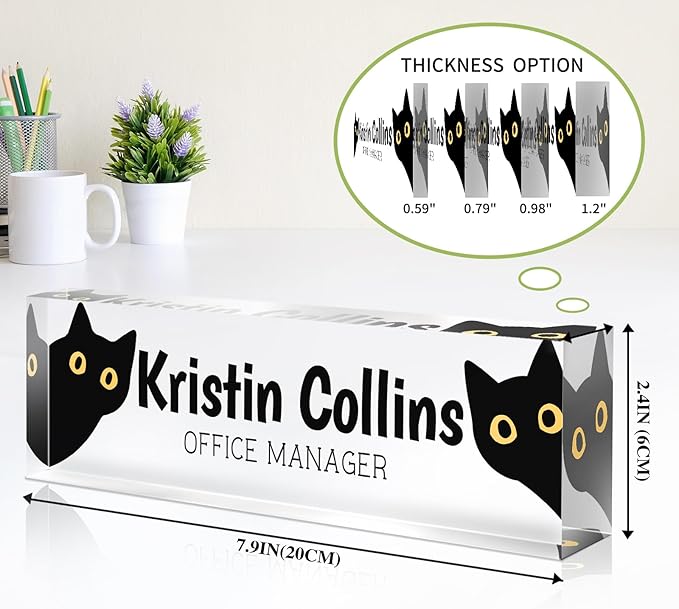 Custom Name Plate for Desk, Personalized Desk Name Plate on Clear Acrylic Glass, Appreciation Gifts for Teacher Employee Boss Coworkers Nurse, Desktop Office Accessories For Women (Black Yellow)