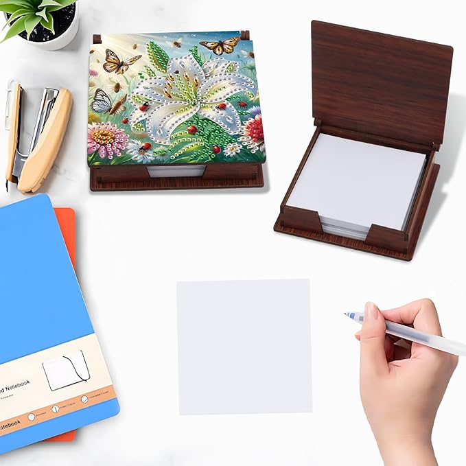 Formeydemi Flower Diamond Painting Kit Note Box,Memo Paper Storage Box Diamond Art,Sticky Note Holder Diamond Art,Diamond Painting Memo Pad For Office Desk. (Flower)