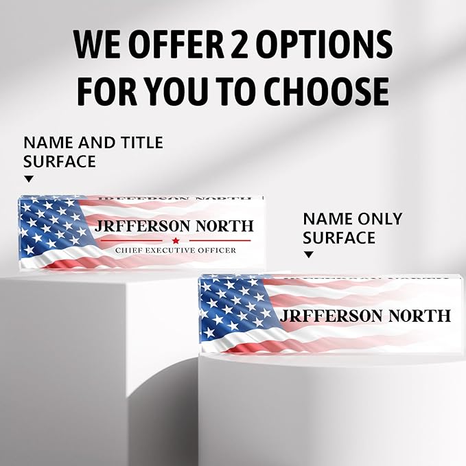 Name Plate for Desk - Personalized Acrylic Name Plate - US FLAG 1 - Small - Professional Style - Office