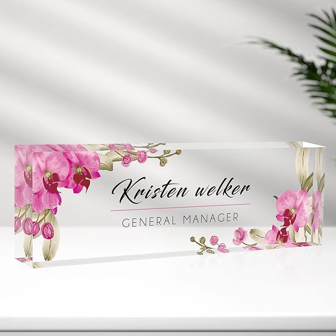 Personalized Name Plate for Desk Custom Acrylic Desk Name Plate Custom Employee Appreciation Gifts Office Gifts for Women, Men, Boss, Coworkers, Teacher, Nurse (Butterfly Orchid)