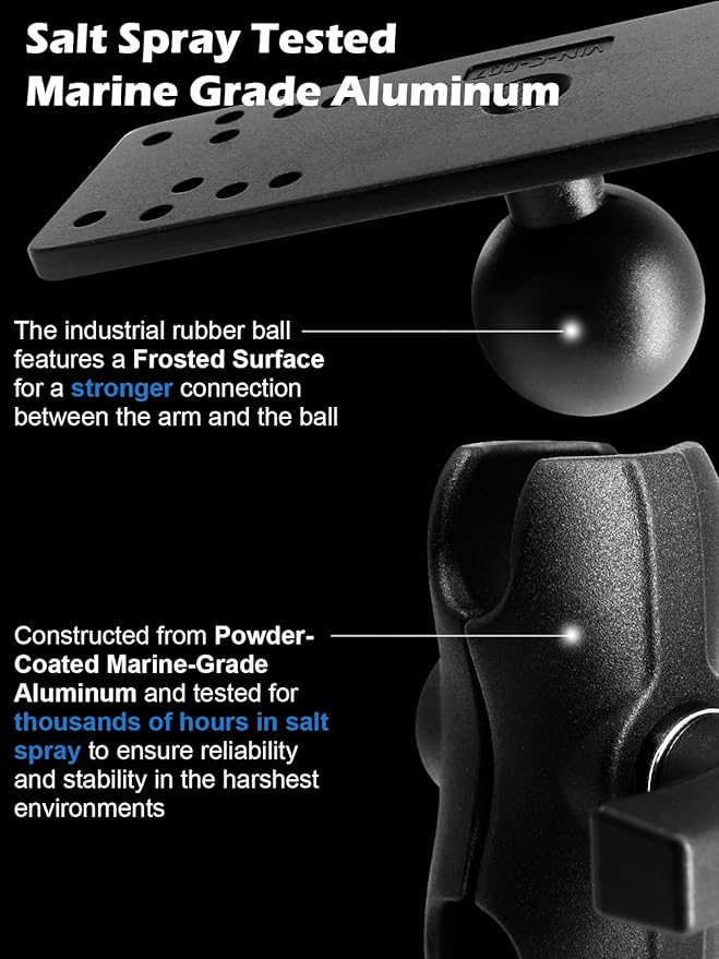 1.5" Ball Short Arm Fish Finder Mount, Marine Electronic Mount, Universal Mounting Plate with 1.5 inches / 38mm / C Size Ball Adapters, Compatible with Garmin, Lowrance, Humminbird and More