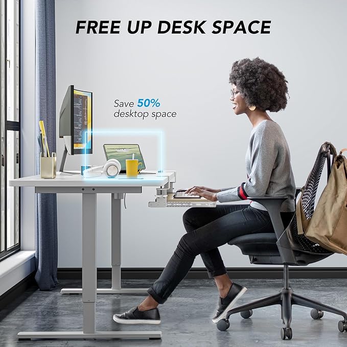 AX WABER Keyboard Tray Under Desk Pull Out with Extra Sturdy C Clamp Mount System, 27.3 (32.5 inch Including Clamps) x 11 Inch Slide-Out Platform Computer Drawer for Typing Grain AX01WG01