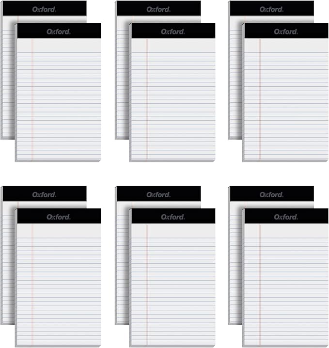 Oxford Premium Legal Pads, 12 Pack, Premium Note Pads, 50 Legal Ruled 5" x 8" Sheets, Bright White Paper with Firm Back, Small Portable Notepads