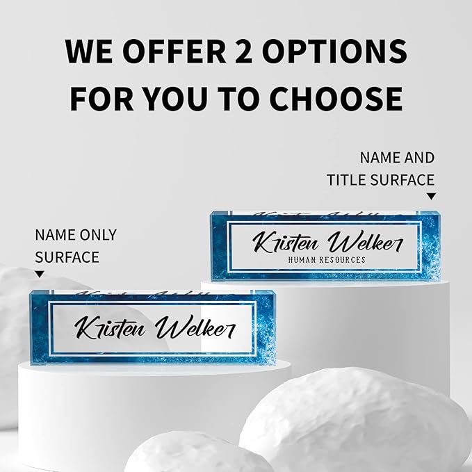 Custom Name Plate for Desk, Desk Name Plate Personalized, Office Decor for Women Men, Acrylic Desktop Accessories, Office Gifts for Coworkers Boss Teacher, Employee Appreciation Gifts (Blue Sea)