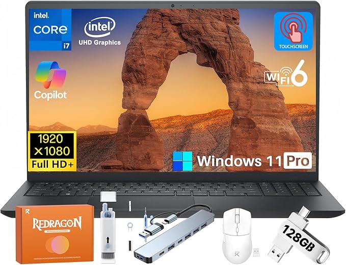 Dell Inspiron 15 Touchscreen Laptop, Intel 10-Core I7-1355U(up to 5.0 GHz), 15.6'' FHD Anti-Glare Display, 32 GB RAM, 1 TB SSD, Windows 11 Pro, Copilot AI, Numeric Keypad, for Business Student