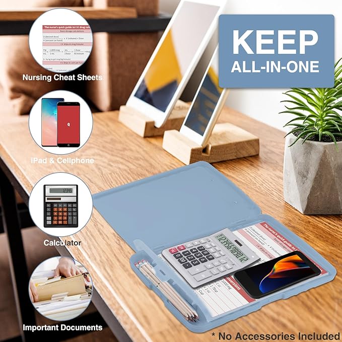 Sooez Clipboard with Storage, High Capacity Nursing Clip Board 8.5 x 11 with Pen Holder & Low Profile Clip, Plastic Clipboards Case Box, Teacher Must Haves School Office Supplies,Letter Size/ A4