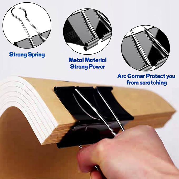TOTDTDA 3 Inch Extra Large Jumbo Binder Clips (12 Pack), Heavy Duty Paper Clamps for Office and Home Supplies, Black