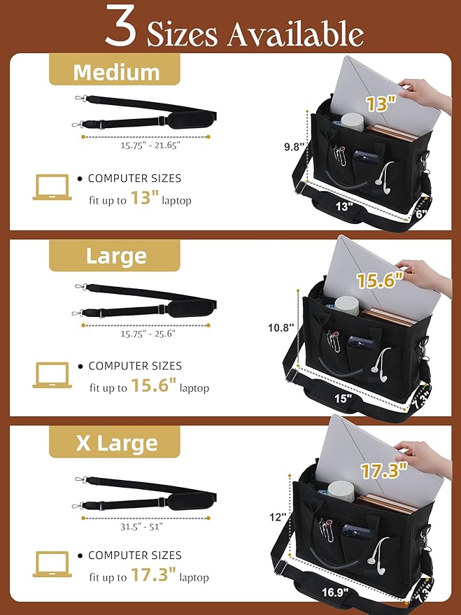 FIORETTO Canvas Tote Bag for Women with Zipper Closure & Individual Compartments for Work College for Teacher & Nurse