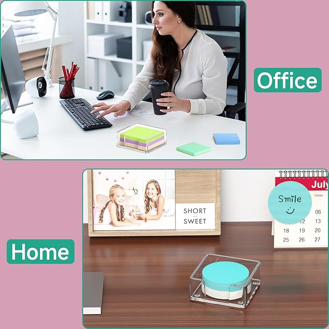 Sticky Note Holder, Crystal Clear Acrylic Notepad Holder 3x3 in Self-Stick Note Dispenser Office Desk Accessories, Memo Pad Holder Organizer for Classroom School Supplies