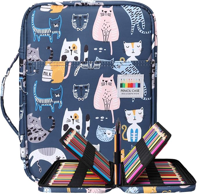BOMKEE Coloring Pencil Case 220 Slots Pencils/Gel Pens Organizer Waterproof Travel Case Zipper Carrying Portable Pencil Markers Pen Holder Bag for Painter Writers