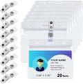 20 Sets ID Card Name Badge Holders with Clips Clear Horizontal Nametag Holders with Metal Clips Name Card Holders Waterproof ID Badge Holders for Office Worker Teacher Student Nurse