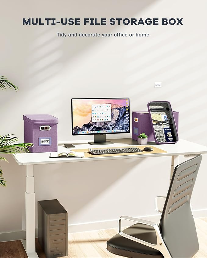 Oterri File Organizer with Lid, Hanging Filing Box with Mesh Pocket, Document Organizer for Letter Files, Portable Storage Box for Office & Home (1 PCS, Taro Purple)