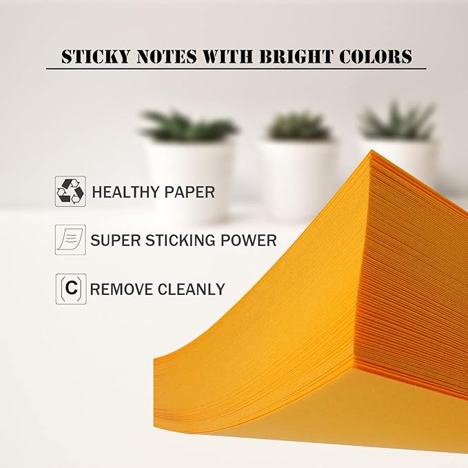 Sticky Notes Bulk, 60 Pads Sticky Notes, 3 X 3 Inch, 100 Sheets/Pad, Assorted Bright Colors Notes Pads Pack,Great Sticking Power