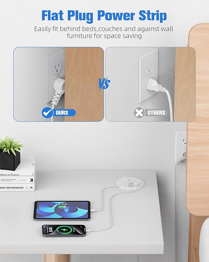 Desktop Power Grommet with 100W USB C, Double-Side Recessed Charging Station Plug in 5AC Outlets & 4 USB Ports, 4-Inch Hole Furniture Flush Mount for Countertop White