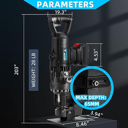 NEWTRY 1800W Cordless Hydraulic Hole Puncher + 2 Battery 3.0Ah Electric Hydraulic Hole Puncher 110V Angle Steel Punching Machine Φ1/4"-4/5" Metal Hole Punch for Angle Channel Steel Iron Aluminum,etc