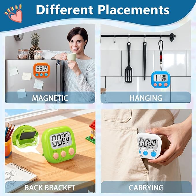 12 Pack Digital timers for Classroom, Magnetic Countdown Kitchen Timers for Cooking, Big Digits Loud Alarm Timer for Teachers, Sports, Study, Gym, Training, Baking