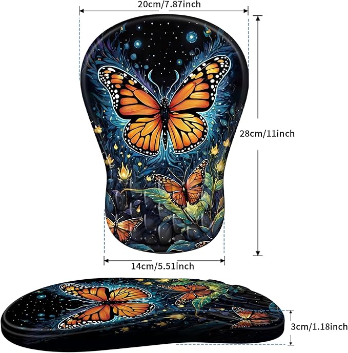 YIWEI Ergonomic Mouse Pad with Wrist Rest - Comfortable Office Mousepad with Memory Foam Wrist Support for Carpal Tunnel Relief, Mouse Pads with Non-Slip Base for Gaming and Home (Butterfly)