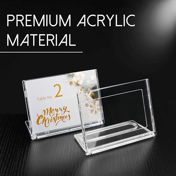 10 Pack 3x5 Inch Small Sign Holder Horizontal, Double-Sided Usage with Swivel Base for Table Display, for Office, Store, Restaurant, for Number/Name/Food Label Display, Note