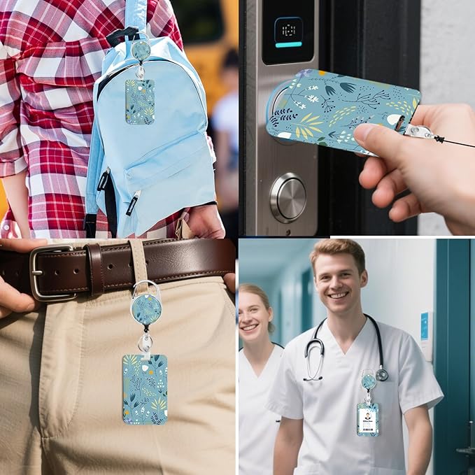 2 Pack Flower ID Badge Holder with Heavy Duty Retractable Reel Keychain for WomenStudents,Teachers, Nurses, Office Use 4