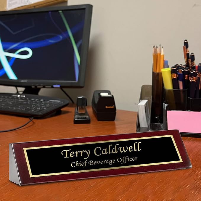 Personalized Glossy Rosewood Desk Name Plate - 2x10