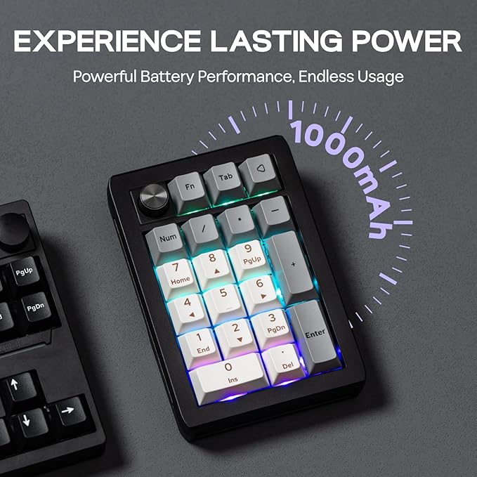 EPOMAKER EK21 VIA Gasket Number Pad with 1000mAh Battery, BT 5.0/2.4GHz/Wired Hot-Swap Numpad with Aluminum Alloy knob, Programmable for Win/Mac/Gaming (Black Silver, Zebra Switch)