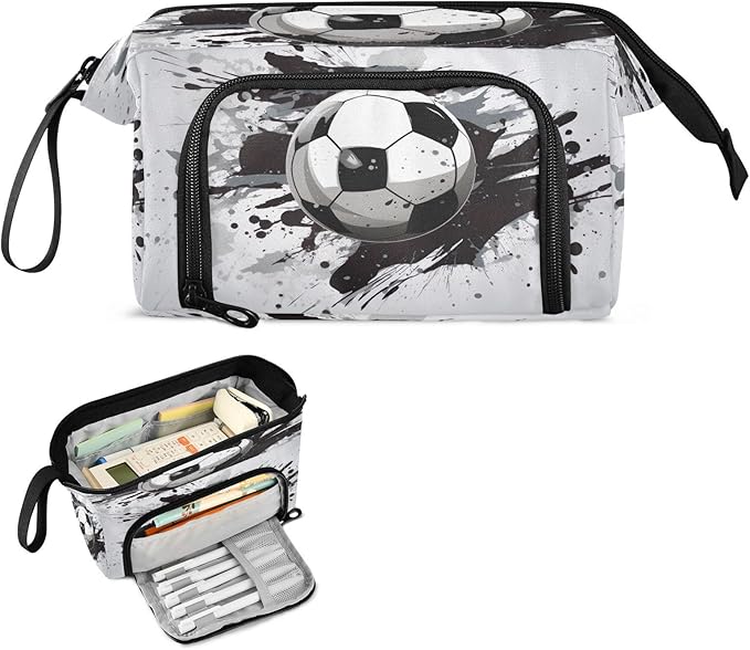 Soccer Pencil Case Pouch Big Capacity Pencil Bag Box Organizer Pen Case with Handle Stationery Organizer for Kids Boys Girls Women College Office
