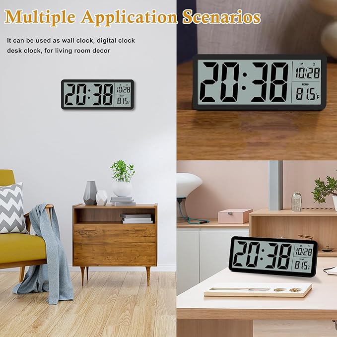 Digital LCD Wall Clock Easy to Set, 8.5 Inch LCD Screen with Time/Date/Temperature Display,Simple Digital Desk Clock with 12/24H for Bedroom Living Room Office Décor