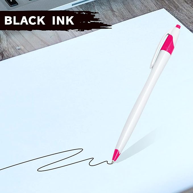 DISCOUNT PROMOS Slim Curvy Ballpoint Pens Set of 10, Bulk Pack - Black Ink, Retractable, Great for Office, School, Tradeshows - Pink