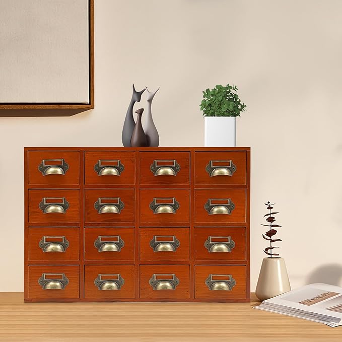 Vintage 16-Drawer Storage Cabinet – Multipurpose Desktop Organizer for Office, Craft & Home